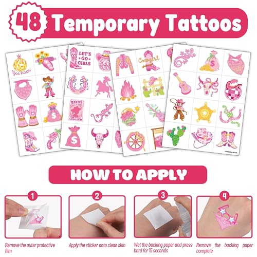 Cowgirl Party Favors Pack - 24 Pink Balloons & 48 Tattoos