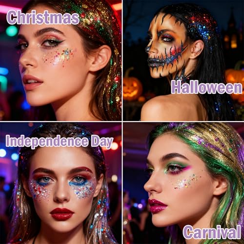 Sulily Christmas Body Glitter Gel Red Green White – Holographic Face & Body Sparkle
