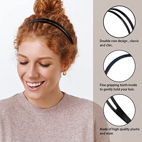 4 Pieces Plastic Headband Double Row Teeth Comb Hair Band Non-Slip Fashion Hair Hoop Simple and Chic Hair Accessory for Women Girls Daily Dating Decorations, 2 Size (Black, Brown)