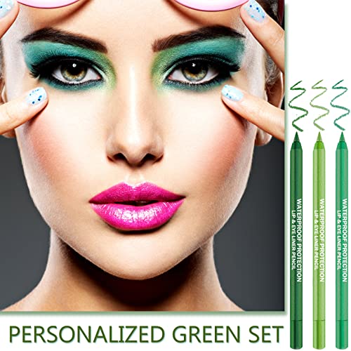 CAHIUYOA 3-Piece Green Eyeliner Set - Metallic & Pearl Shimmer Eye Shadow Pencils with Glitter Finish