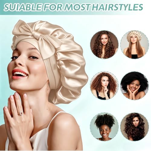 VECIIR Silk Bonnet for Sleeping - Large Beige Hair Cap