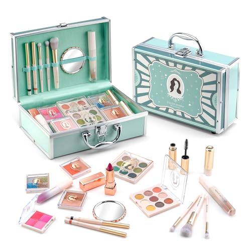 All-in-One Beginner Makeup Kit for Girls - 18 Colors, Green Case