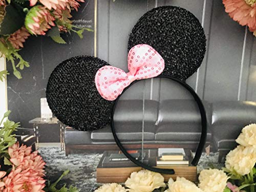 Products4ushop Sequin Bows Headband, Mouse Ears Headbands Kids Adult, kids headbands girls: M1 (Black-Pink1)