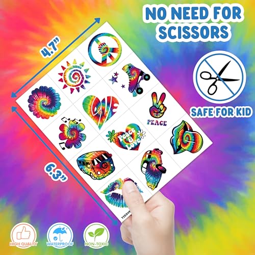 96 PCS Tie Dye Temporary Tattoos for Kids Party Favors