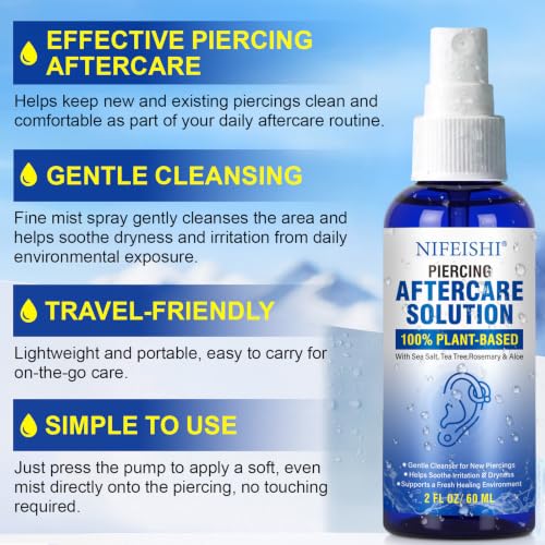 Gentle Saline Spray for Piercings - 2 Fl Oz Aftercare Cleaner