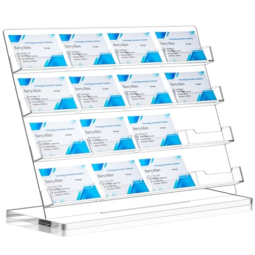 Dunzoom 16-Slot Acrylic Business Card Holder for Desk, Clear Display Stand
