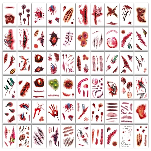 60 Sheet Halloween Zombie Scar Tattoo Stickers