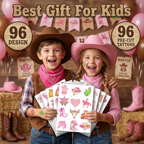 96 Cowgirl Temporary Tattoos for Kids - Western Party Favors
