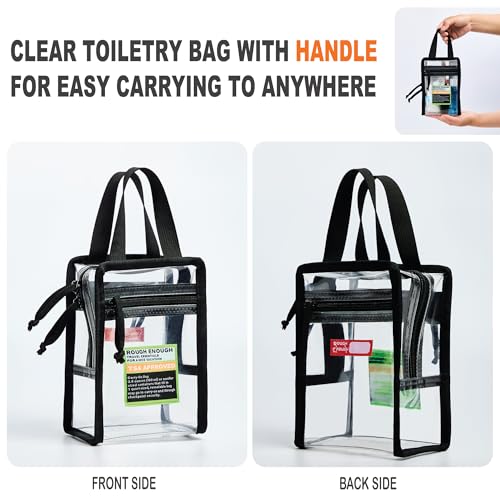Rough Enough Clear TSA Approved Toiletry Bag Portable Travel Makeup Case with Handles Zipper Transparent Toiletries and Cosmetic Organizer Storage