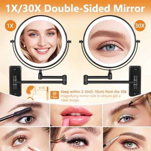 8" Lighted Wall Mounted Makeup Mirror - 1X/30X Magnification