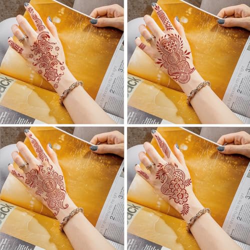 12 Sheets Henna Tattoo Stencil Kit for Hands, Indian Arabian Temporary Tattoo Template Self Adhesive Mehndi Stencil Stickers for Women Girls£¨8.2" x 4.7"£©