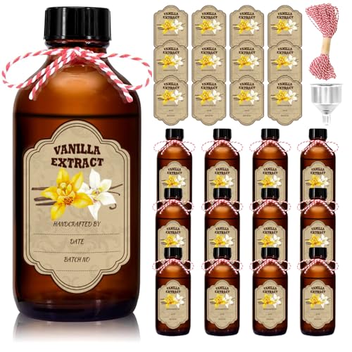 12 Pack 4oz Amber Glass Vanilla Extract Bottles with Lids