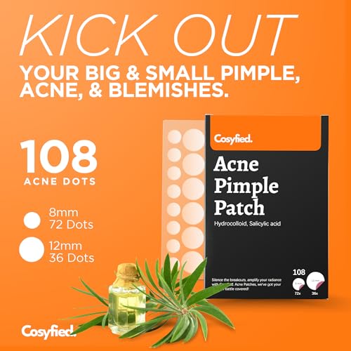 Cosyfied Acne Pimple Patch- Invisible Spot Cover for Face- Hydrocolloid Acne Pimple Patch for Covering Zits, Blemishes-Korean Skincare Tea Tree & Essential oils Spot Treatment-Acne Patches (108 dots)