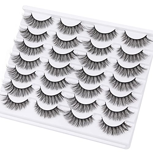 Newcally Lashes Mink Natural Look Cat Eye Wispy False Eyelashes Think Volume Long Fake Eye Lashes Pack 3D Strip Faux Mink Eyelashes 14 Pairs