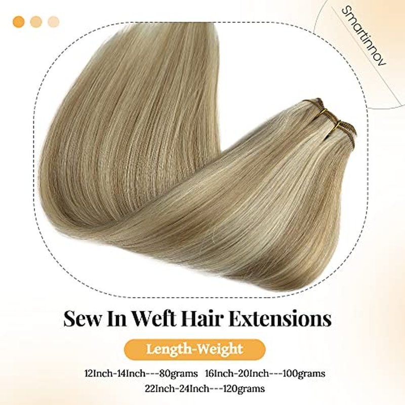 Hand Tied Weft Hair Extensions 12" 80g Ash Blonde Highlights