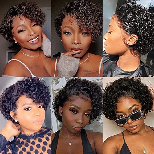 Hanne Fashion 8 Inch Short Curly Human Hair Wig for Black Women - Side Part Brazilian Virgin Bob Wig
