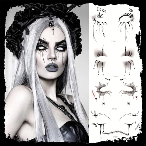 15 Sheet Halloween Face Tattoo Stickers - Waterproof Temporary