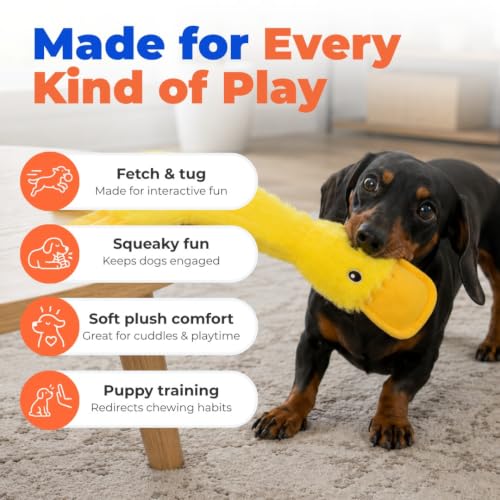 Best Pet Supplies Large Yellow Crinkle Duck Squeaky Dog Toy - Interactive & No Mess