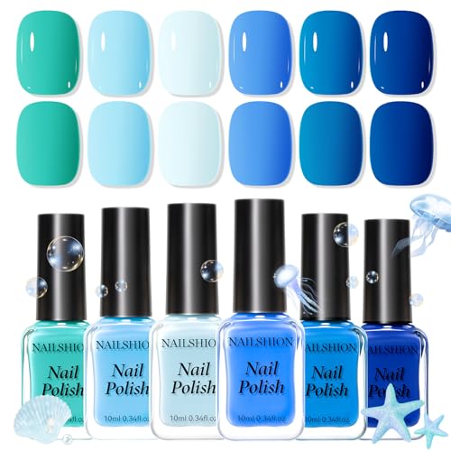 Blue Shades Nail Polish Set - Quick-Dry, No Lamp Needed - Blue Collection