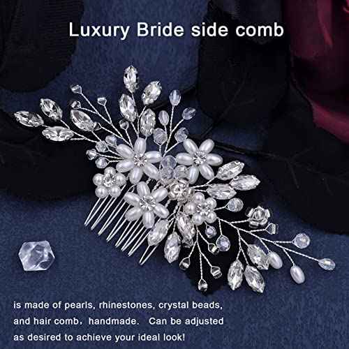 Rhinestone Wedding Hair Comb Pearls and Crystal Bridal Hair Piece Wedding Flower Hair Accessories for Women and Girls