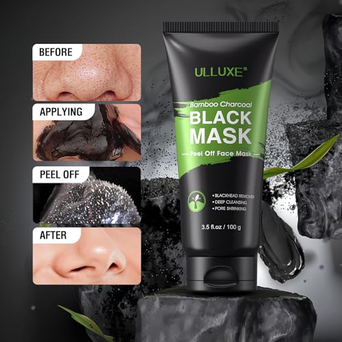Blackhead Remover Mask Kit, Charcoal Peel Off Mask for Face Nose Blackheads Acne and Deep Pores Cleansing, Black Face Mask Peel, Charcoal Mask with Brush and Pimple Extractors, (3.5 Fl.oz)