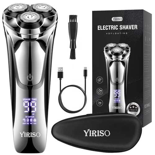 Electric Razor for Men, 90Min Long-Lasting Shaver with 4D Floating Head & LCD Display, Ultra Smooth for Sensitive Skin, IPX6 Waterproof, USB-C Fast Charge, with Travel Case - Ideal Gift
