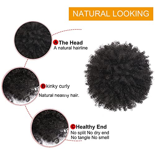 CECINILL Afro Puff kinky curly Drawstring Ponytail Extension for Women Synthetic Short Afro Kinkys Curly Afro Bun Extension Hairpieces Updo Hair Extensions with Two Clips(1B)