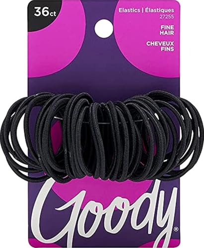 Small Black Hair Elastics - 36 Count, Ouchless No Damage Ponytail Holders