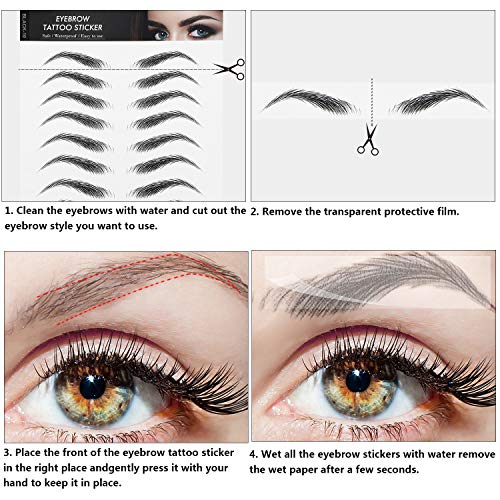 Blulu 6 Sheets Waterproof Eyebrow Tattoo Stickers - 66 Pairs Arch