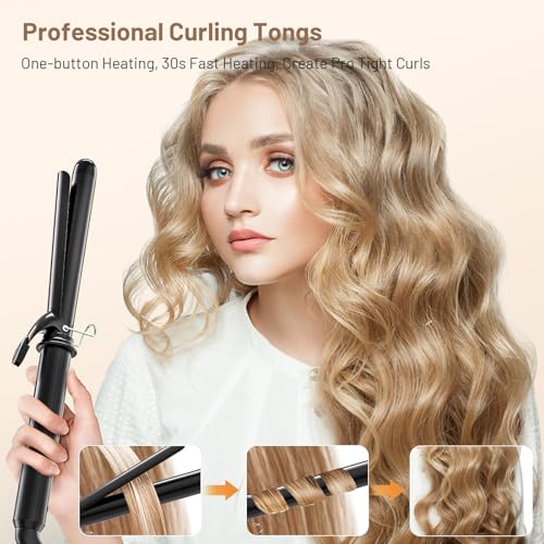 SimerSure Classic Black 1-Inch Ceramic Curling Iron with 12 Temp Settings, Dual Voltage