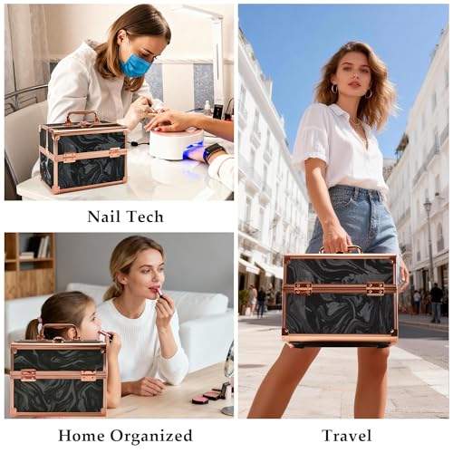 Makeup Train Case with Mirror & 2 Trays, Portable Cosmetic Organizer