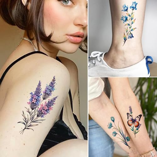 Tazimi 20 Sheets 3D Watercolor Floral Temporary Tattoos for Women
