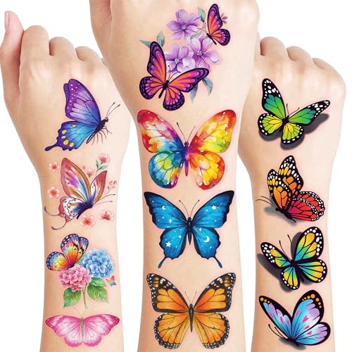 96 PCS Butterfly Flower Temporary Tattoos for Kids