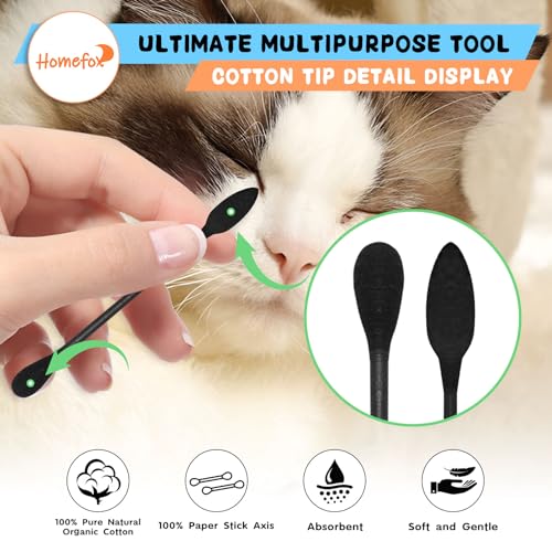 HOMEFOX XL Black Cotton Swabs - 250 Count Precision Pointed Tips