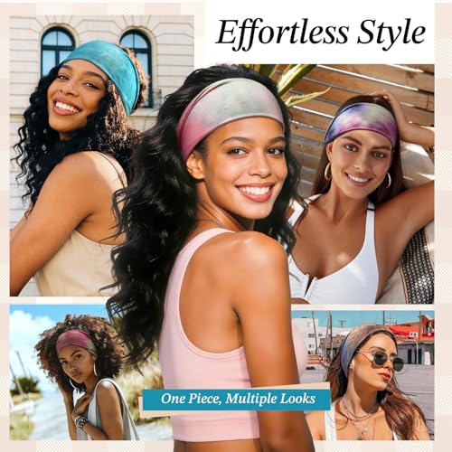 Awumbuk 8-Pack Wide Headbands for Women, Non-Slip Sports