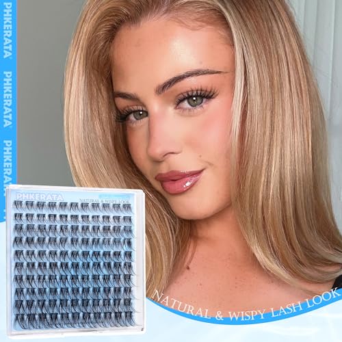 Natural Lash Clusters Wispy Eyelash Clusters 110Pcs Cluster Eyelash Extensions C Curl Individual Lashes 10-16MM Mix Length Natural Look Lashes Clusters with Thin Lash Band, Black