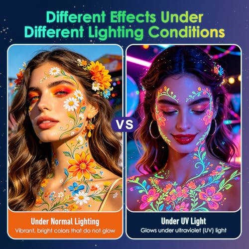DAGEDA UV Glow Body Paint Pens - 12 Colors with Double Tip