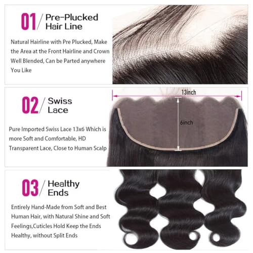 MSGEM 13x6 Lace Frontal Body Wave HD Transparent Frontal Ear to Ear 13x6 Lace Frontal Closure With Baby Hair Free Part 100% Virgin Human Hair Closure Natural Hairline 150% Density 14inch