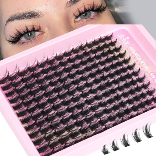 Doll Lash Clusters Manga Eyelash Extensions Cosplay Spiky Individual Lashes Extensions Anime Eyelash Clusters 168Pcs 10MM-18MM Thick Natural DIY Clusters