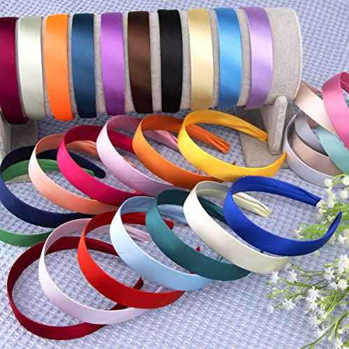 Duufin 30 Pieces Satin Headband for Women and Girls - 1 Inch Hard Headbands in 30 Colors Plastic and Satin Fabric, Simple and Practical, Craft and DIY