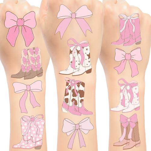 Cowgirl Boots and Bows Temporary Tattoos - 12 Sheet Party Favors