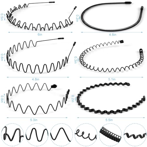 6-Pack Metal Hair Bands | Adjustable Spring Hoops for Sports