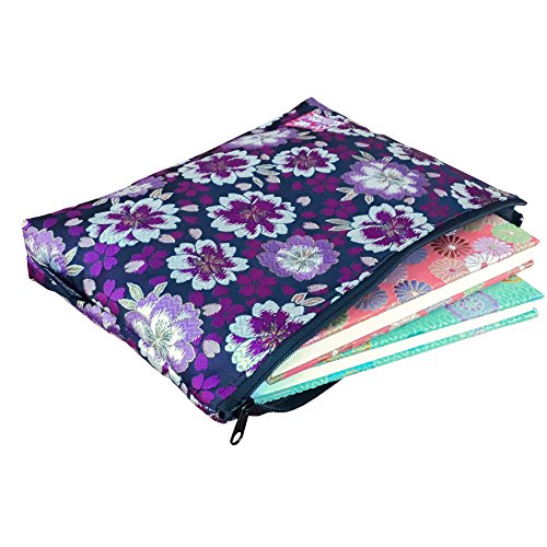 Brocade zipper pouch, lined with Nishijin brocade, size M. (Kuromurasakiyaezakura)