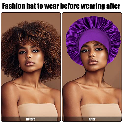 4-Pack Silk Satin Bonnets for Sleeping - Elastic Wide Band Hair Wrap