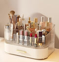 SpaceLuxe Cream White 2-Layer Makeup Organizer with Rotating Brush Holder