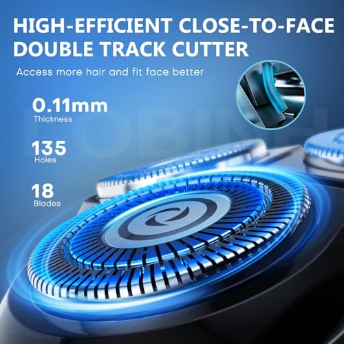 Electric Shaver for Men, 100% Washable Rechargeable Waterproof Electric Razor Wet & Dry Shaving with Pop-up Trimmer, 1 Hour Fast Charging, 4D Floating Head, LCD Power Indicator