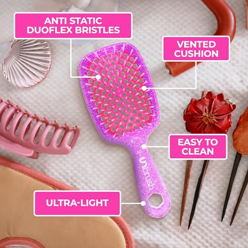 FHI Heat UNbrush Detangling Brush for Pain-Free Brushing on All Wet or Dry Hair Types — Durable DuoFlex Anti-Static Bristles, Lightweight Handle, Vented Hair Brush, Rose Quartz Pink