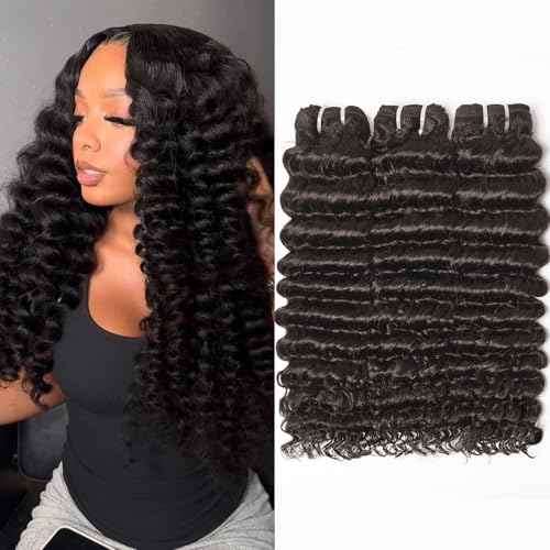WEQUEEN Deep Wave Human Hair Bundles 20 22 24 Inch 100% 16A Brazilian Hair Long Lasting Deep Wave Bundles for Women