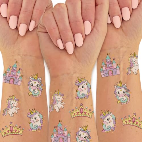 Unicorn Princess Temporary Tattoos - 25 Pack Metallic Flash Tats