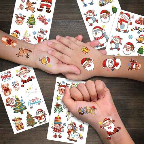 36 Sheets Christmas Temporary Tattoos, Snowman Penguin Elk Santa Tattoos for Christmas Stocking Stuffers & Gifts Party Favors for Kids, Waterproof Available for 2-3 Days, Makeup Remover Water Washable